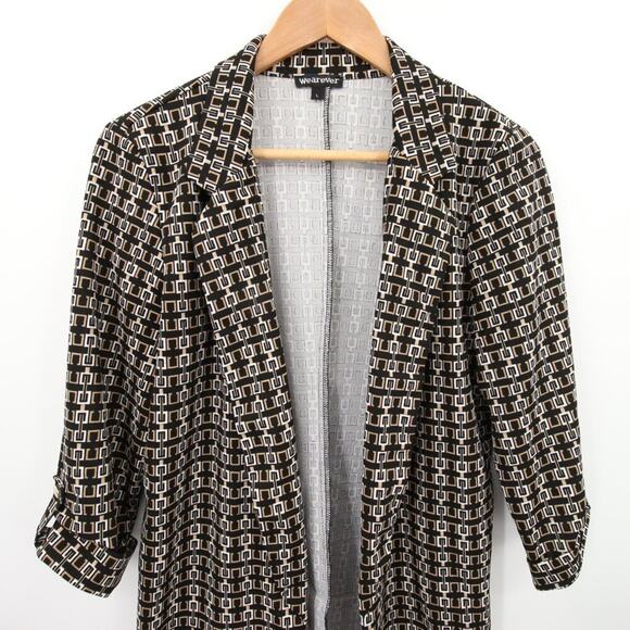 Wearever Blazer Aztec Print Jacket Open Front 3/4 Sleeve Luxury Pattern Black L - Picture 3 of 9